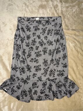 Double Click Petite Floral Houndstooth Ruffle Hem Skirt Size PL Whimsy Goth Y2K